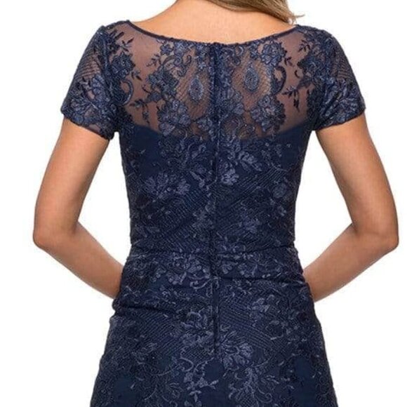NWT La Femme 27935SC Lace Mother of the Bride Dress Navy size 2 - Picture 2 of 9